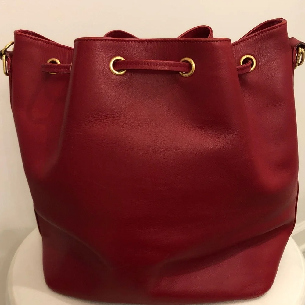 Saint Laurent Red Leather Drawstring Hobo with Gold-Tone Hardware